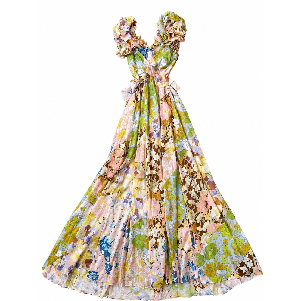 Zimmermann Patch Floral Pop Ruffle Sleeve Maxi Dress Size 1 US 6 - Picture 5 of 14